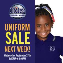 UNIFORM SALE ON CAMPUS WEDNESDAY, SEPTEMBER 27TH